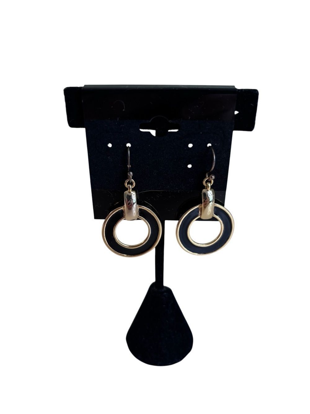 BananaβRepublic Shiny Black & Gold Tone Enamel Open Circle Earrings.